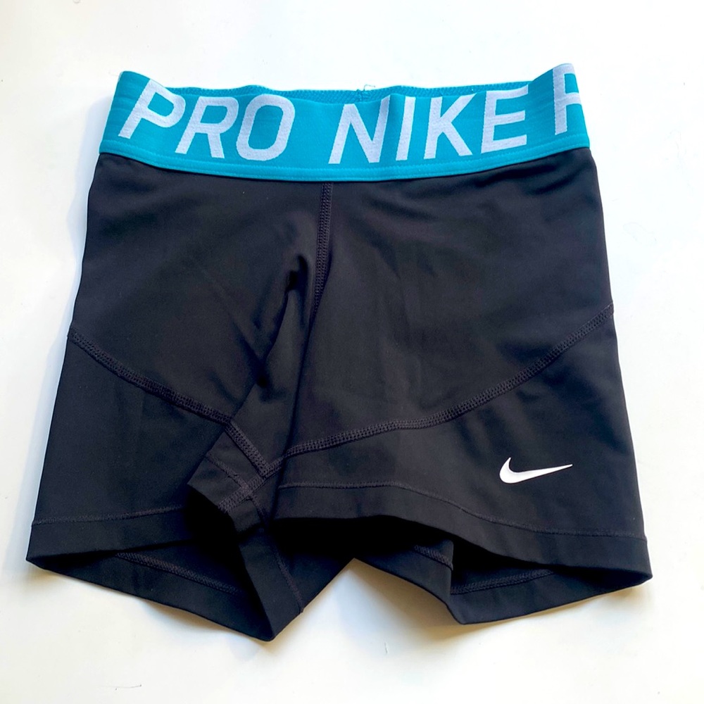 Nike Pro 3” Fitted Shorts Women XS  waist 22” Black Blue Elastic Waist